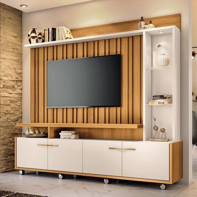 Estante Painel Para 60 Pol Com Led Ian B01 Cinamomo Off White