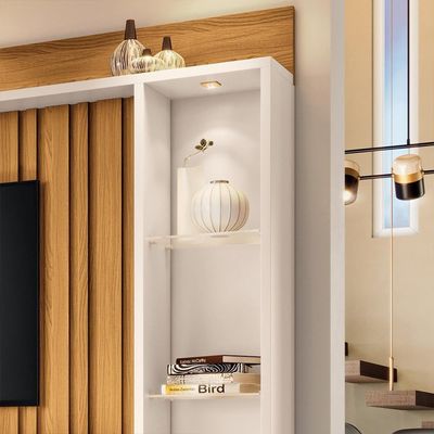 Estante Painel Para 60 Pol Com Led Ian B01 Cinamomo Off White