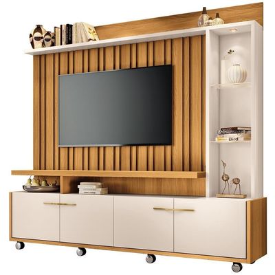 Estante Painel Para 60 Pol Com Led Ian B01 Cinamomo Off White