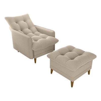 Poltrona De Amamentação Com Puff Montreal Suede Bege Matrix Suede Bege