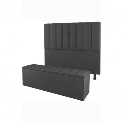 Kit De Quarto Roma Cabeceira De Cama Box E Calçadeira Baú Queen 160 Cm Suede Grafite Do Lar Móveis E Decoração
