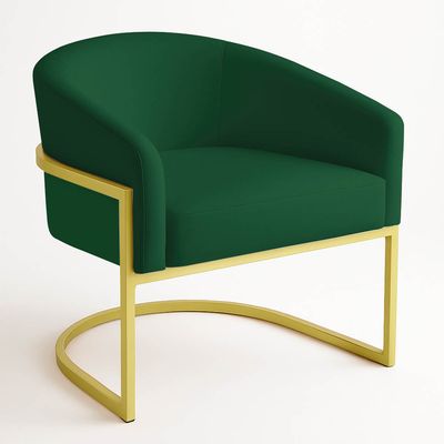 Poltrona Sala Decorativa Industrial Dourada Kit 2 Arielle Veludo Verde D03 - D'Rossi