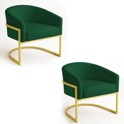 Poltrona Sala Decorativa Industrial Dourada Kit 2 Arielle Veludo Verde D03 - D'Rossi