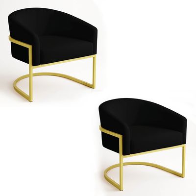 Poltrona Sala Decorativa Industrial Dourada Kit 2 Arielle Veludo Preto D03 - D'Rossi