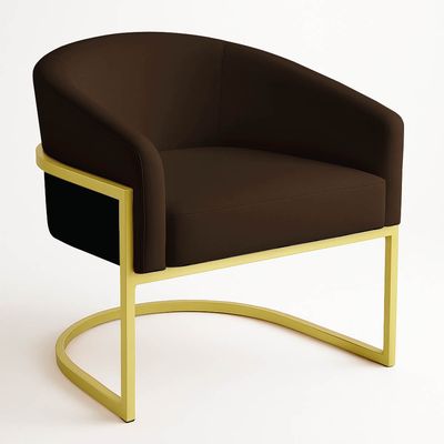 Poltrona Sala Decorativa Industrial Dourada Kit 2 Arielle Suede Marrom D03 - D'Rossi