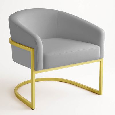 Poltrona Sala Decorativa Industrial Dourada Kit 2 Arielle Suede Cinza D03 - D'Rossi