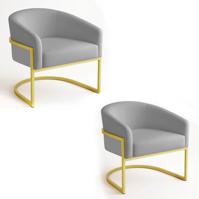 Poltrona Sala Decorativa Industrial Dourada Kit 2 Arielle Suede Cinza D03 - D'Rossi