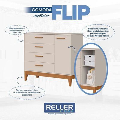 Cômoda Sapateira Infantil Flip Areia Acetinado - Reller