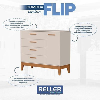 Cômoda Sapateira Infantil Flip Areia Acetinado - Reller