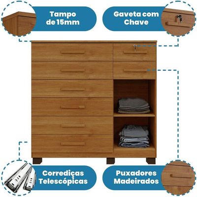 Cômoda Pernambuco 8 Gavetas 1 Porta Com Sapateira - Benetil Cinamomo