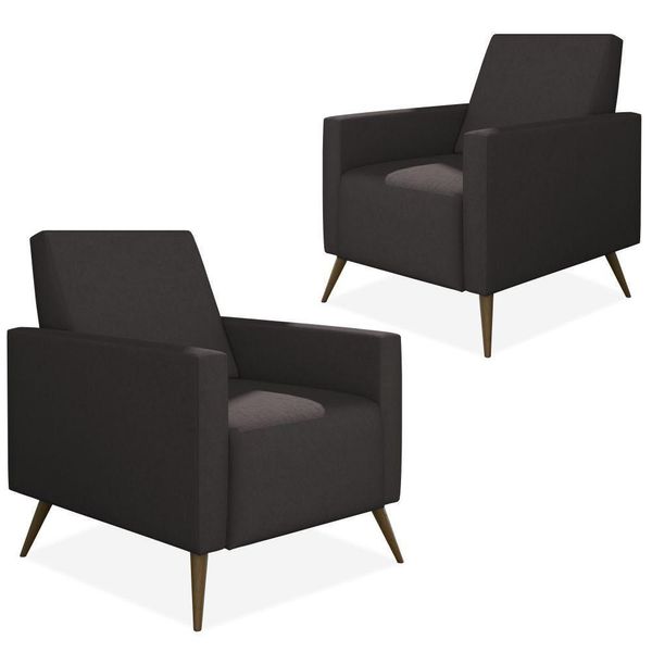 Kit 02 Poltronas Decorativas Para Sala de Estar Pés Palito Liz P02 Suede Marrom - Lyam Decor