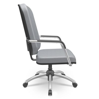 Cadeira De Escritório Giratória Com Braço Cromada Magno P03 Vinil Cinza - Lyam Decor