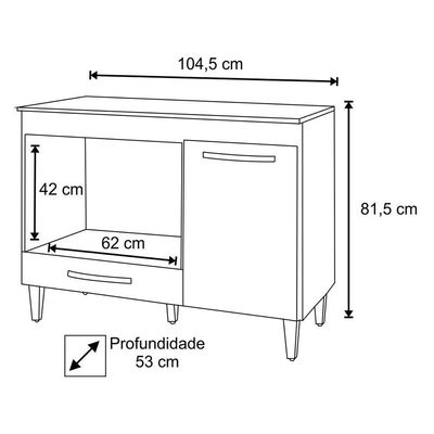 Balcão Cooktop Mdp 100cm Carla 1 Porta Ajl Móveis Branco