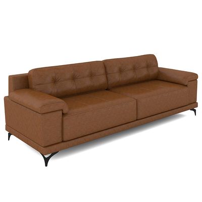 Sofá Living 3 lugares 232cm Agostino Pés Design em Ferro Couro Caramelo Manchado G52 - Gran Belo
