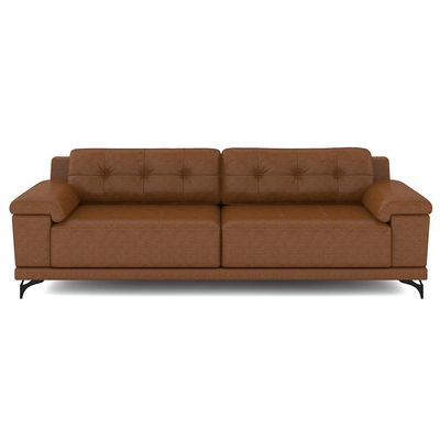 Sofá Living 3 lugares 232cm Agostino Pés Design em Ferro Couro Caramelo Manchado G52 - Gran Belo