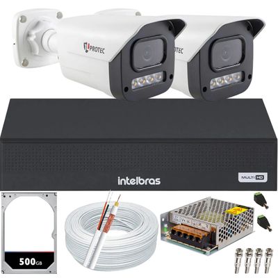 Kit 2 Câmeras 1080p Full Color C/Áudio Dvr Intelbras 4ch 500GB