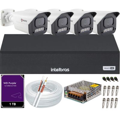Kit 4 Câmeras Full Color C/Áudio Dvr Intelbras 4ch 1TB Purple