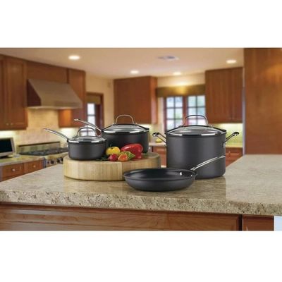 CONJUNTO CUISINART DE PANELAS ANODIZADAS CHEF'S CLASSIC 7 PEÇAS PRETO 66-7P1