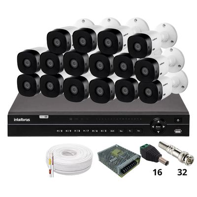 Kit 16 Câmeras 1120b Intelbras Dvr Intelbras Mhdx 1232 Sem Hd
