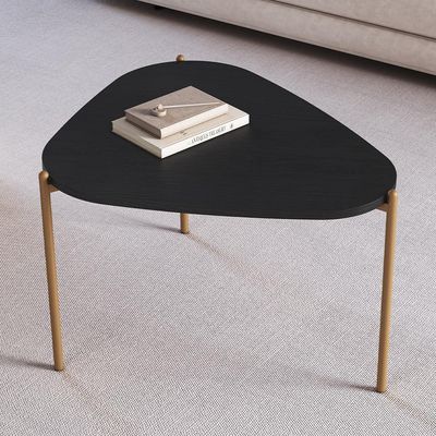 Mesa de Centro Para Sala de Estar Pés Metálicos Alta Adek A03 Nero Dourado - Lyam Decor