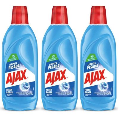 Kit 3 Limpador Ajax Fresh Blue Limpeza Pesada 500Ml