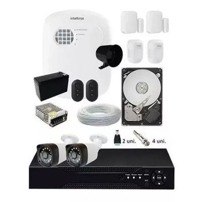 Kit Alarme Residencial Sem Fio + Kit 2 Câmeras Hd 720p Infra