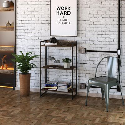 Estante Multiuso Escritório Industrial 3 Prateleiras Areta 104x60cm C01 Carvalho Dark - Lyam Decor