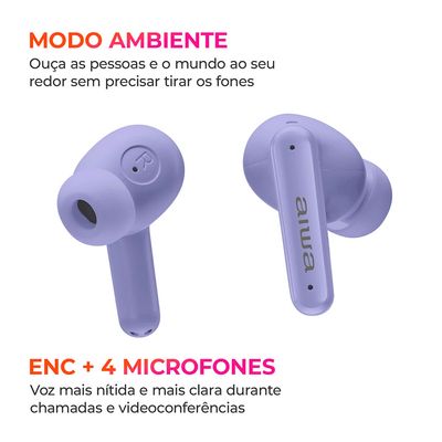 Fone de Ouvido Eardbud AIWA AWS-EB-04-P Bluetooth Lilás - AC3121