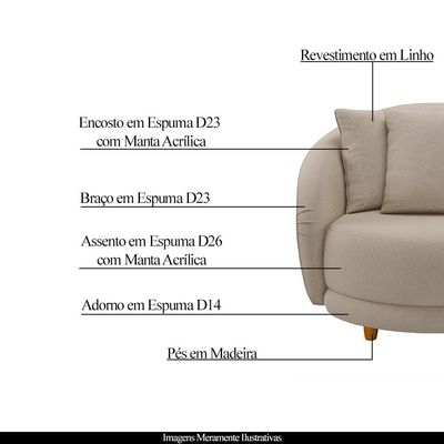 Poltrona Decorativa Base Fixa Galáxia com Almofadas Linho Off White G45 - Gran Belo