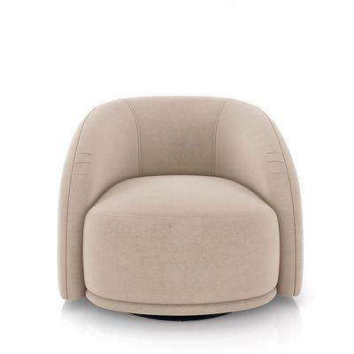 Poltrona Decorativa Jenny Base Giratória em Metal Preto Veludo Bege G45 - Gran Belo