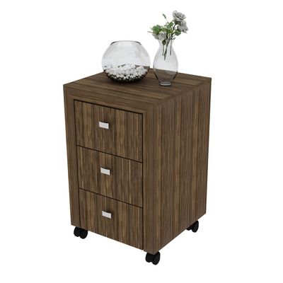 Gaveteiro Escritório 38,5x37,5x60,5cm 3 Gavetas Rodízio Multiuso Home Office Cômoda ME4108 Nogal Tecnomobili