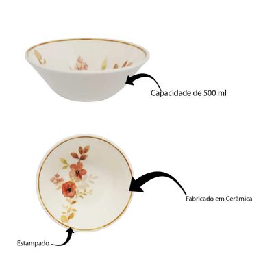 Tigela Conic de Cerâmica Estampa Donna Chá das 5 500ml 6un - Biona 140530
