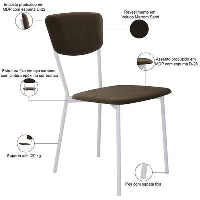 Kit 04 Cadeira Para Sala De Jantar Village Branco C01 Veludo Marrom Sand - Lyam Decor