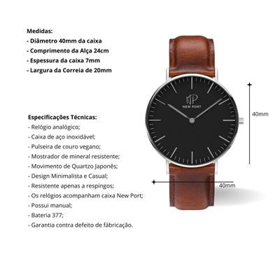 Relógio Masculino Pulseira Marrom New Port 40mm + Carteira