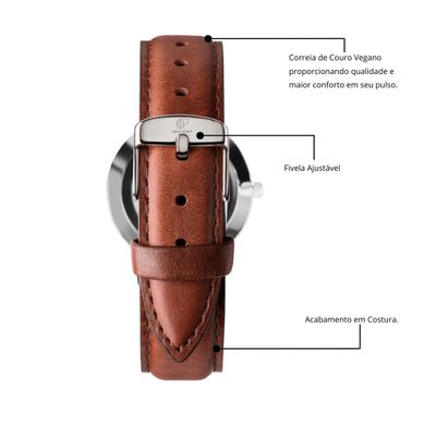 Relógio Masculino Pulseira Marrom New Port 40mm + Carteira