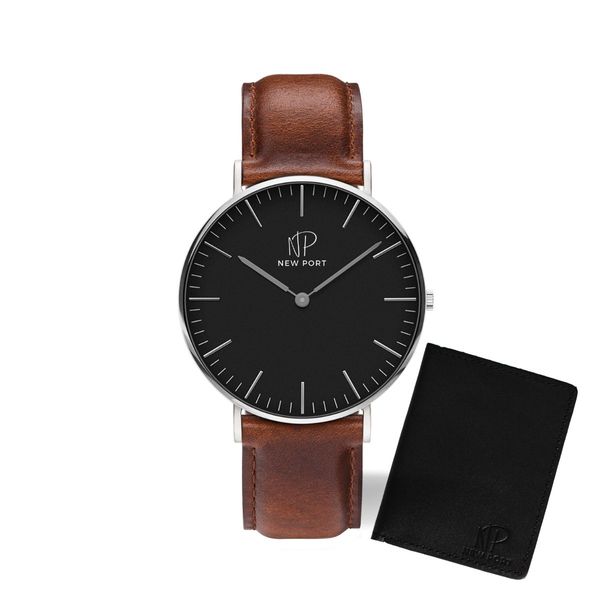 Relógio Masculino Pulseira Marrom New Port 40mm + Carteira
