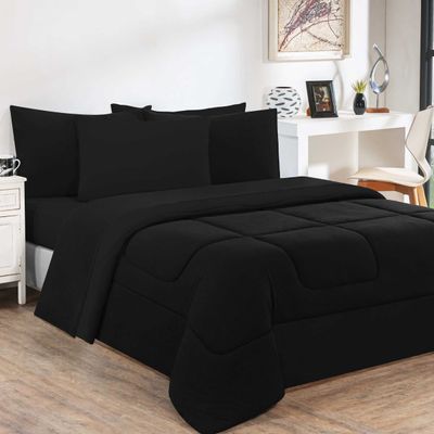 Kit Edredom Malha 100% Algodão Gran Moratta 2 Peças Solteiro - Preto/Preto