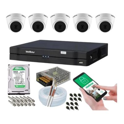 Kit 5 Camera de Seguranca Intelbras Dome vhl 1120d Dvr 8 canais multi hd
