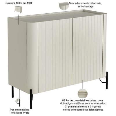 Buffet Sala de Jantar 2 Portas Brise 1 Gaveta Pés Industrial Preto Naim I03 Luna - Lyam