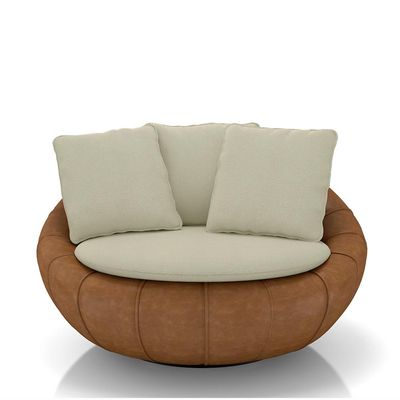 Kit 2 Poltronas Giratória Sala de Estar com Almofadas Afrodite Bege Caramelo Manchado Linho/PU G45 - Gran Belo