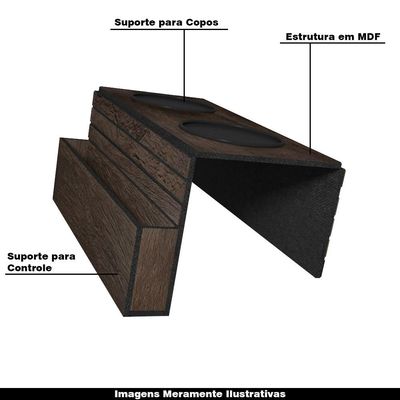 Kit 10 Esteiras Bandejas Com Suporte Para Copos e Controle Para Sofá MDF Tabaco G20 - Gran Belo