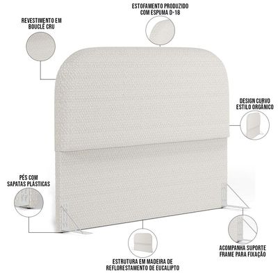 Cabeceira Cama Box Queen 160cm Orgânica Lanna W01 Bouclê Cru - Lyam Decor