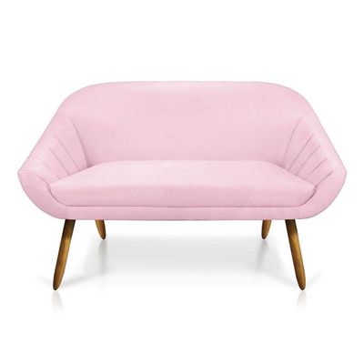 Kit 01 Namoradeira 02 Lugares E 01 Poltrona Giovana Suede cor de fabricação Rosa Bebê