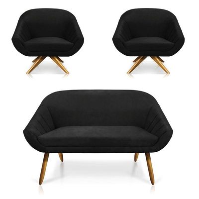 Kit 01 Namoradeira 02 Lugares E 02 Poltronas Giovana Suede cor da versão Preto