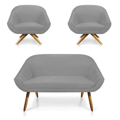 Kit 01 Namoradeira 02 Lugares E 02 Poltronas Giovana Suede versão com cor Cinza
