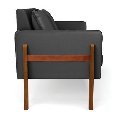 Sofá Namoradeira Lana Corino Base De Madeira - D'rossi Cor Preto