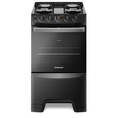 Fogão 4 Bocas Continental Preto Automático com TOPLimpaFácil e Mesa de Vidro (FC4FP) Bivolt