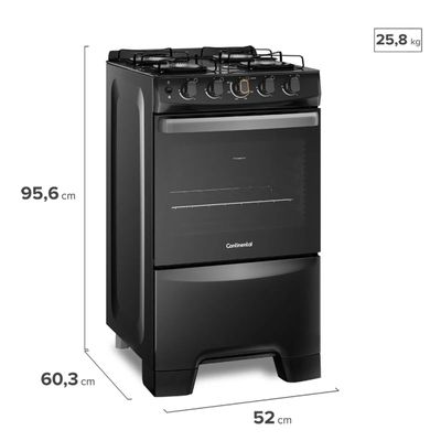 Fogão 4 Bocas Continental Preto Automático com TOPLimpaFácil e Mesa de Vidro (FC4FP) Bivolt