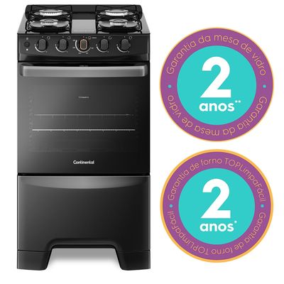 Fogão 4 Bocas Continental Preto Automático com TOPLimpaFácil e Mesa de Vidro (FC4FP) Bivolt