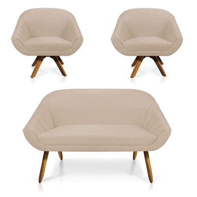 Kit 01 Namoradeira 02 Lugares E 02 Poltronas Giovana Suede Bege